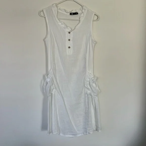 Made In Italy Dresses | M Brand Made In Italy White 100% Linen Dress | Color: White | Size: Xs | Amyl3599's Closet